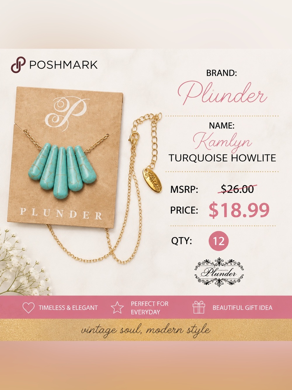 Plunder Kamlyn Turquoise Howlite Teardrop Necklace - Gold - Picture 1 of 1